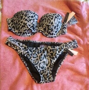 Victoria's Secret Black and Gray Animal Print Bikini NWT 38B/XL